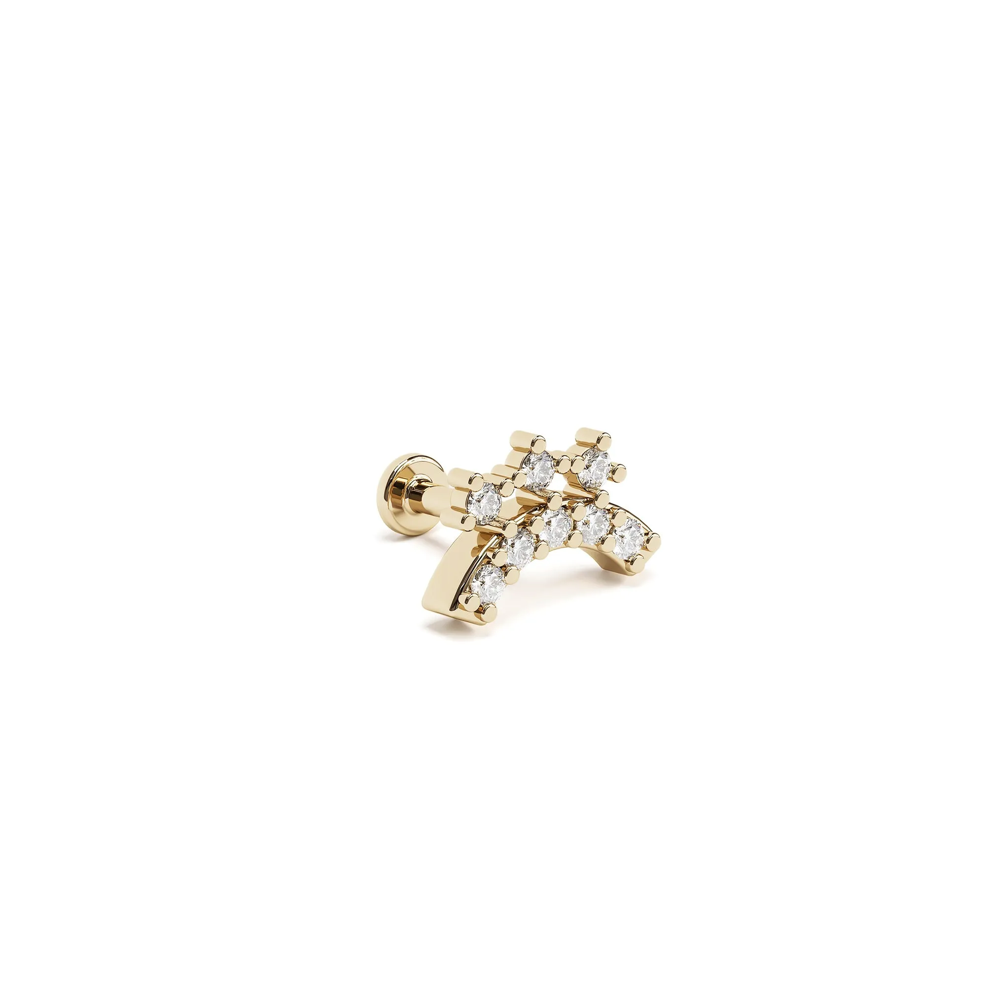 14K Gold Diamond Curved Stud