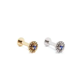 14K Gold Sapphire Abstract Floral Stud