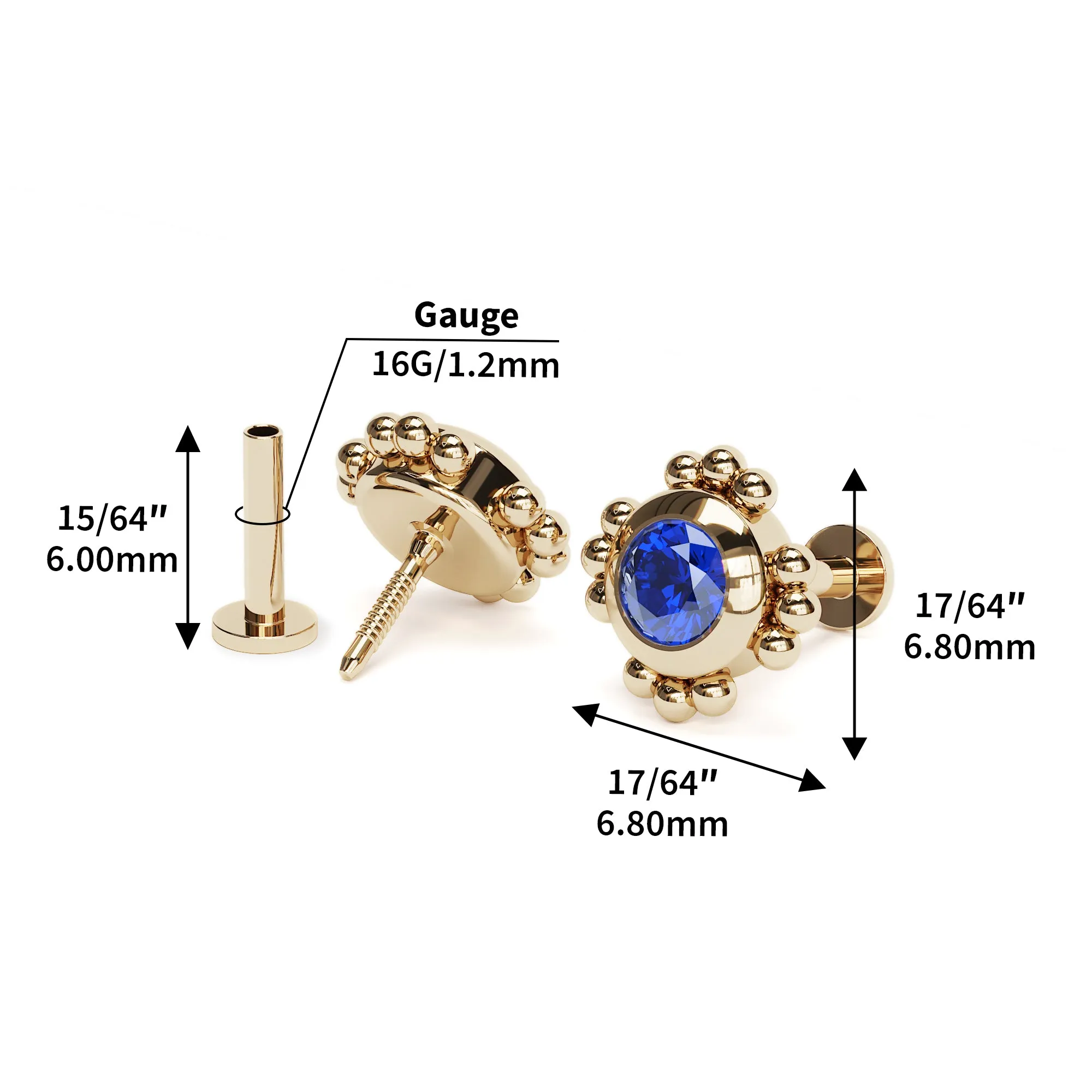 14K Gold Sapphire Beaded Stud