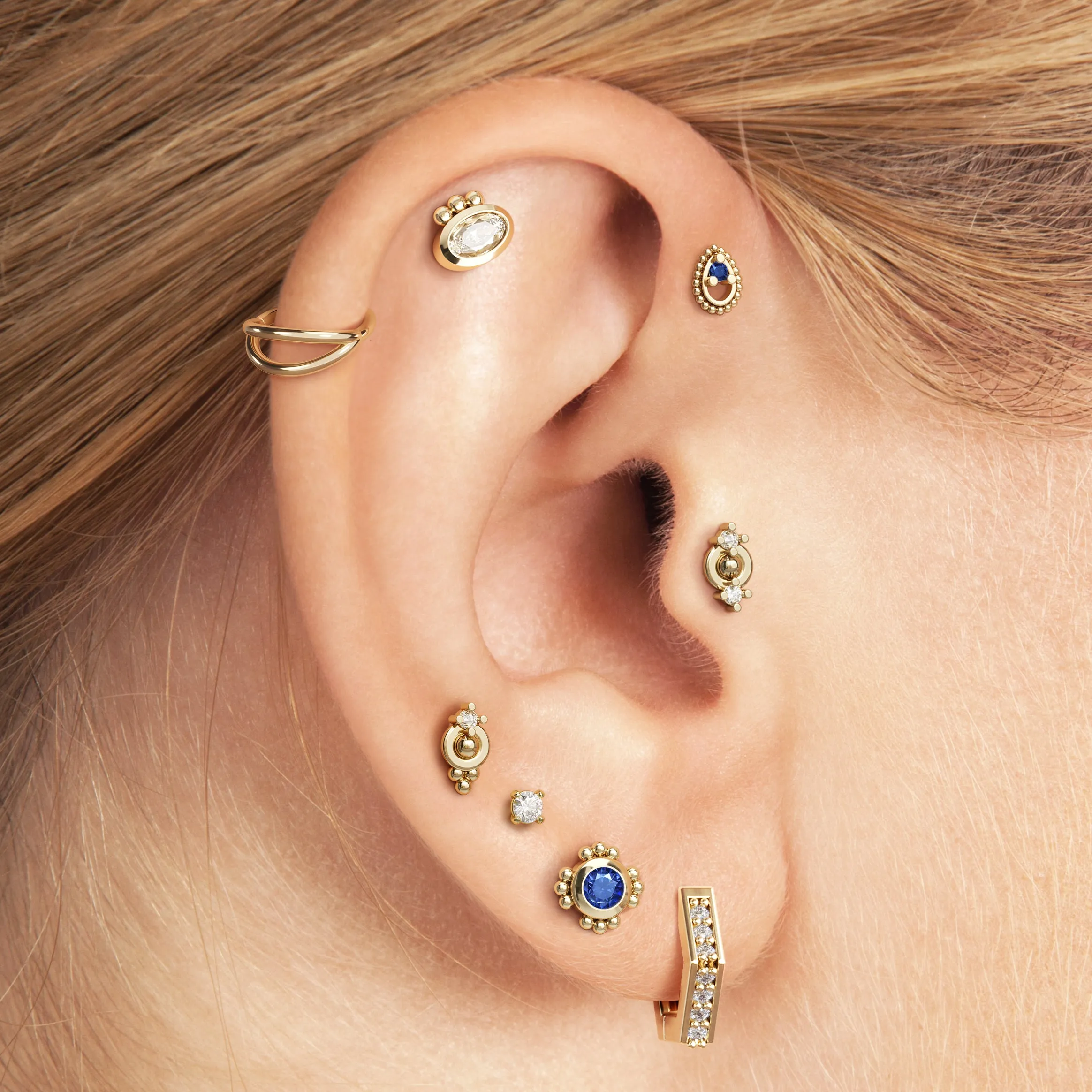 14K Gold Sapphire Beaded Stud