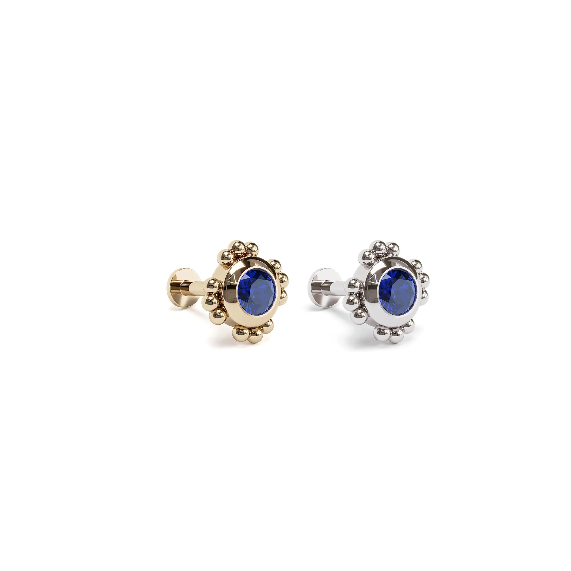 14K Gold Sapphire Beaded Stud