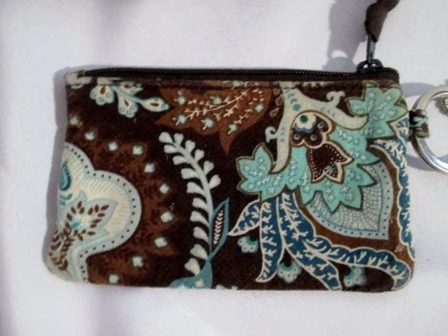 2 Pc VERA BRADLEY wristlet change purse wallet organizer Zip BROWN JAVA BLUE