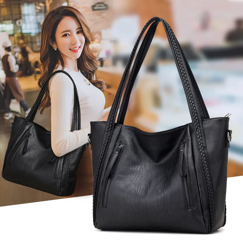 2022 High Quality Soft Leather Large Pocket Casual Handbag Women'S Handbag Shoulder Bag Large Capaci