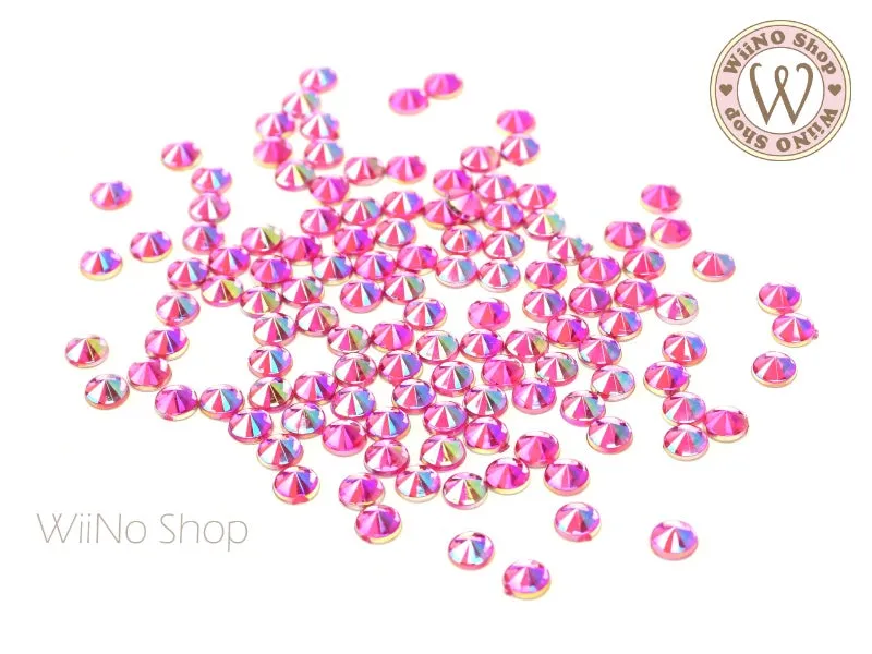 4mm AB Fuchsia Round Point Top Acrylic Rhinestone - 50 pcs