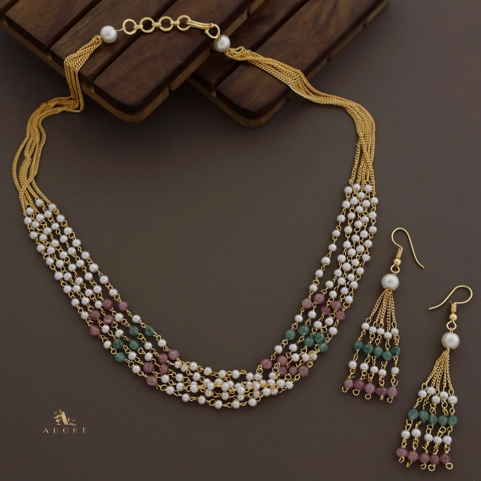 5 Layer Tenille Pearl Neckpiece With Drop