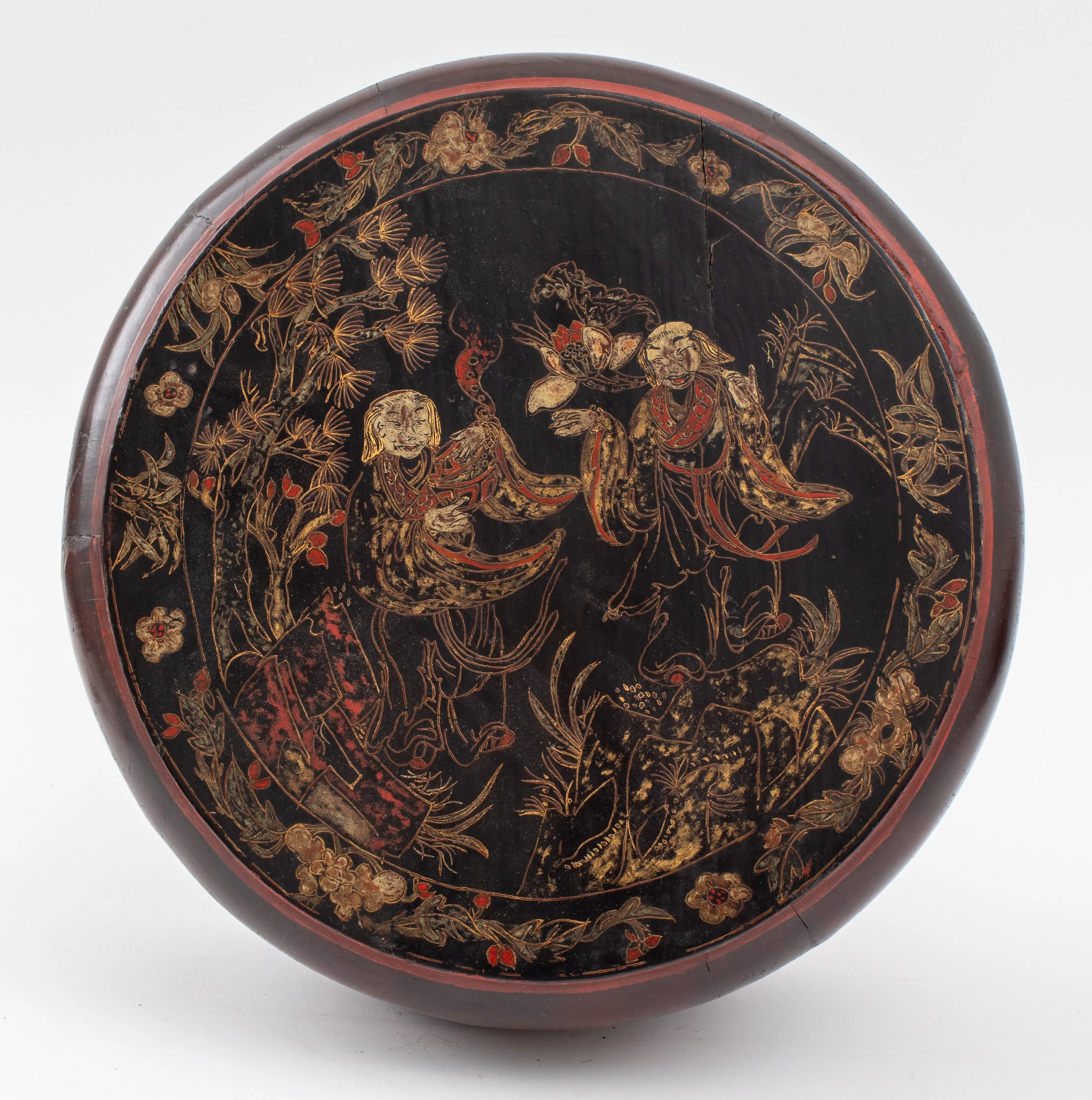 A Japanese Lacquered Drum-Shaped Box