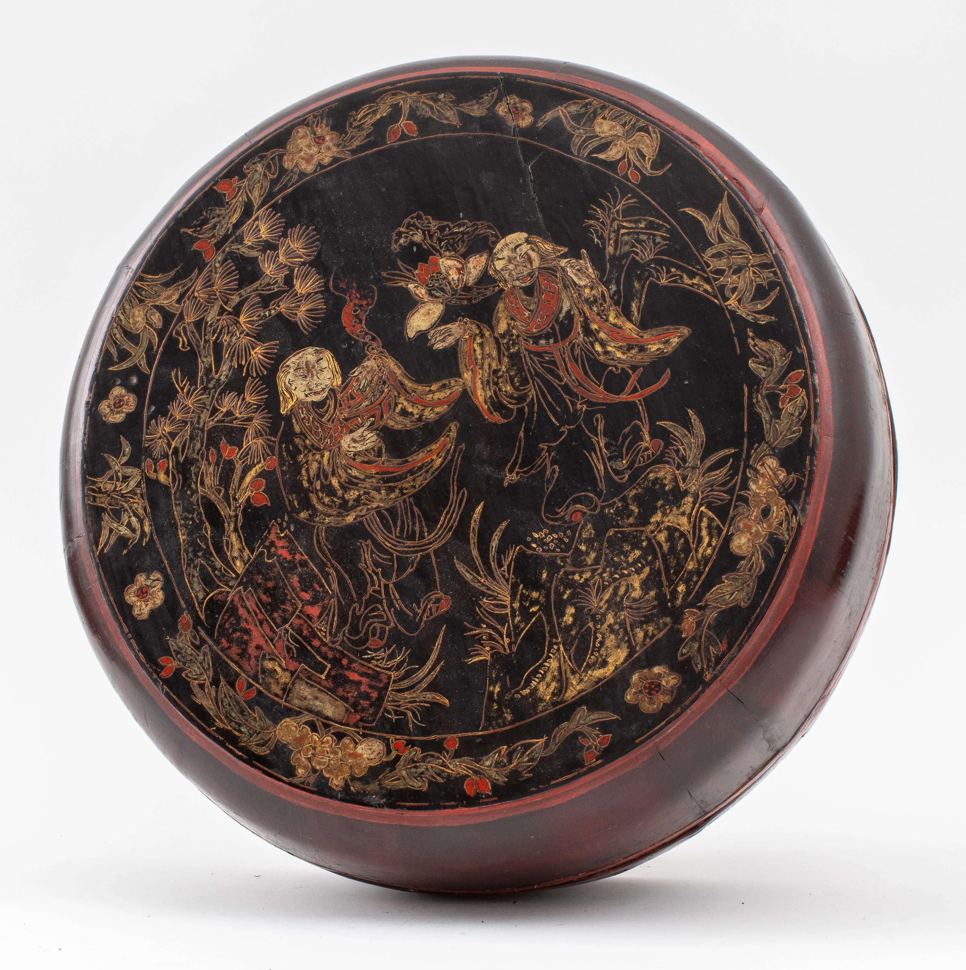 A Japanese Lacquered Drum-Shaped Box