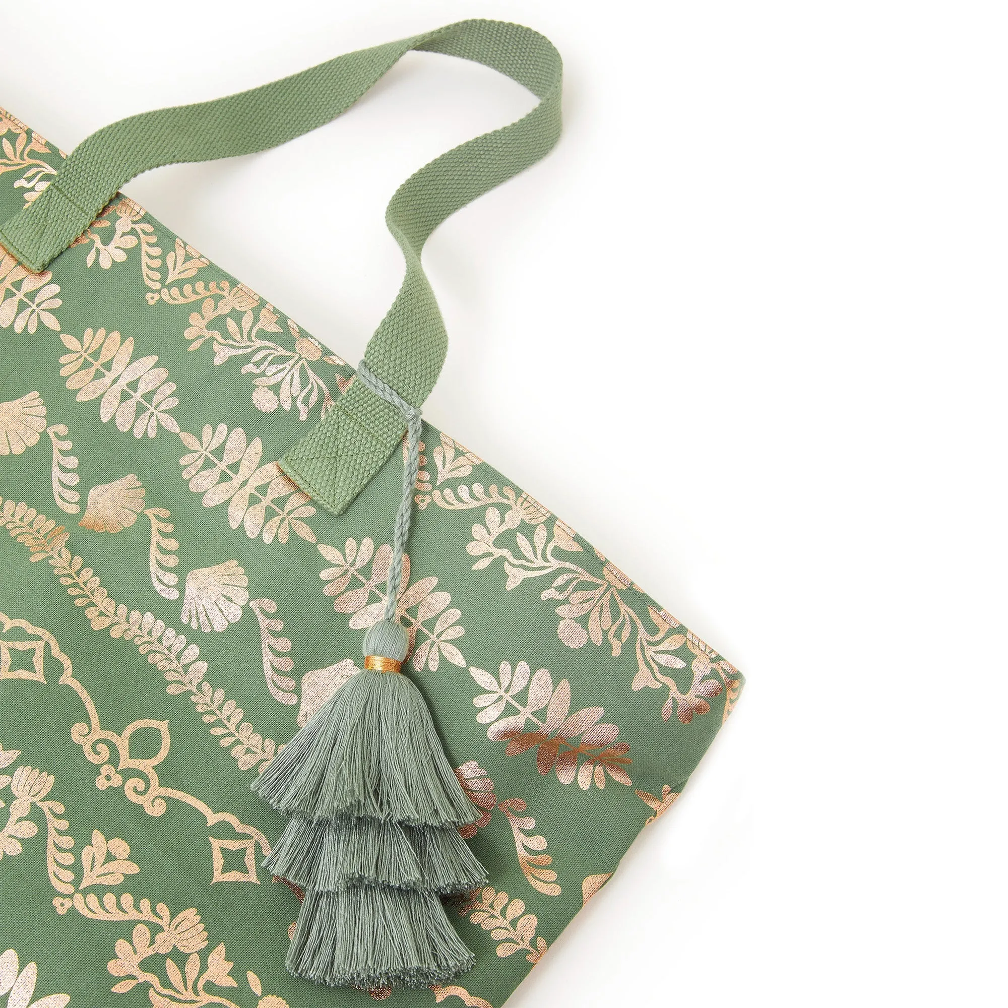 Accessorize London Green Foil print beach tote Bag