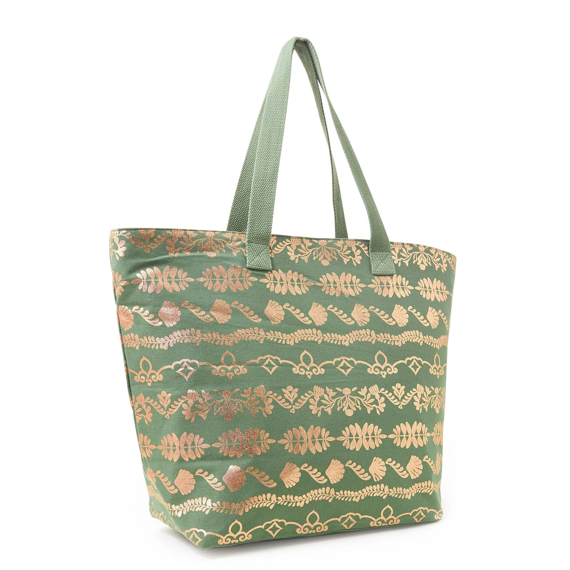 Accessorize London Green Foil print beach tote Bag