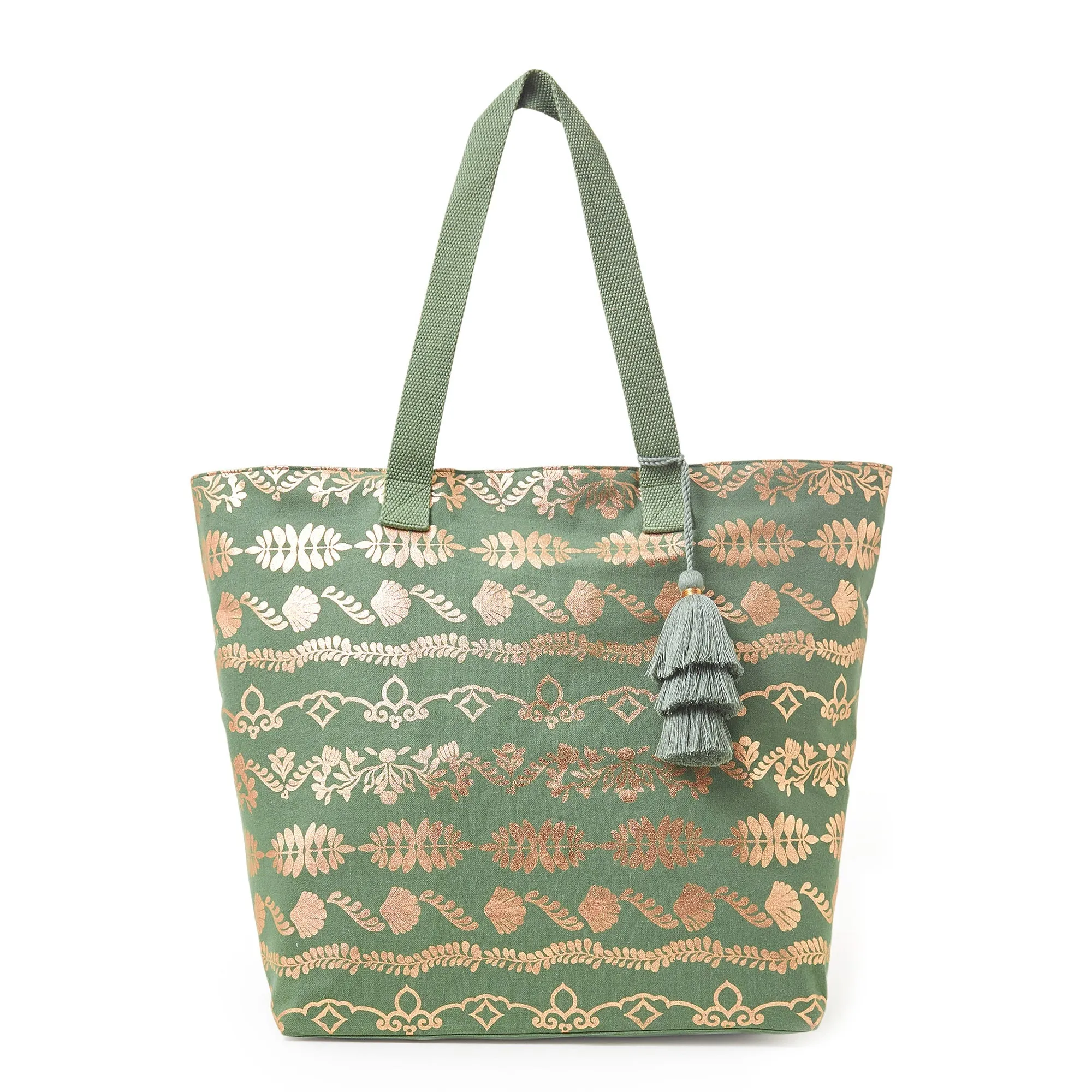 Accessorize London Green Foil print beach tote Bag