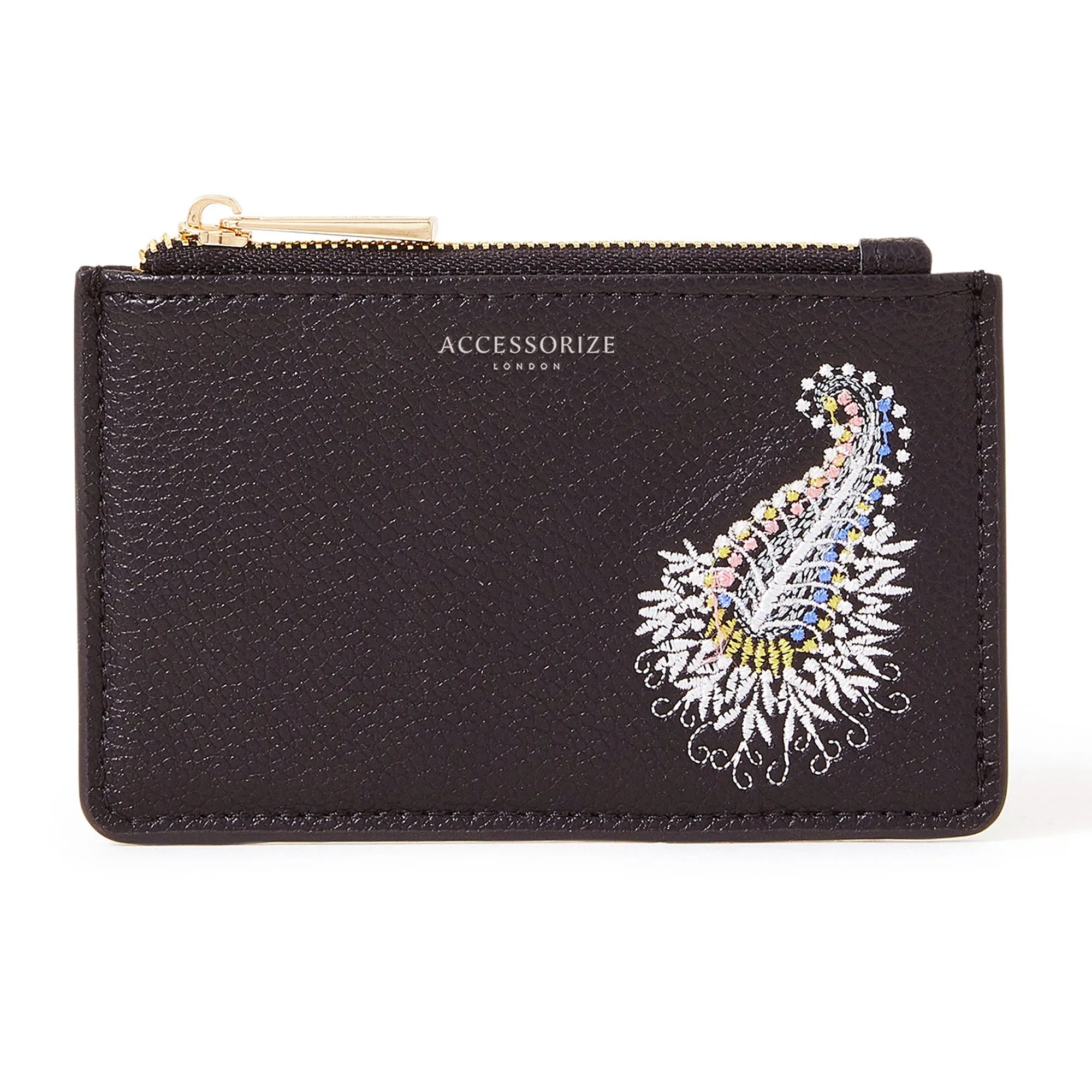 Accessorize London Women's Black
 Embroidered Cardholder