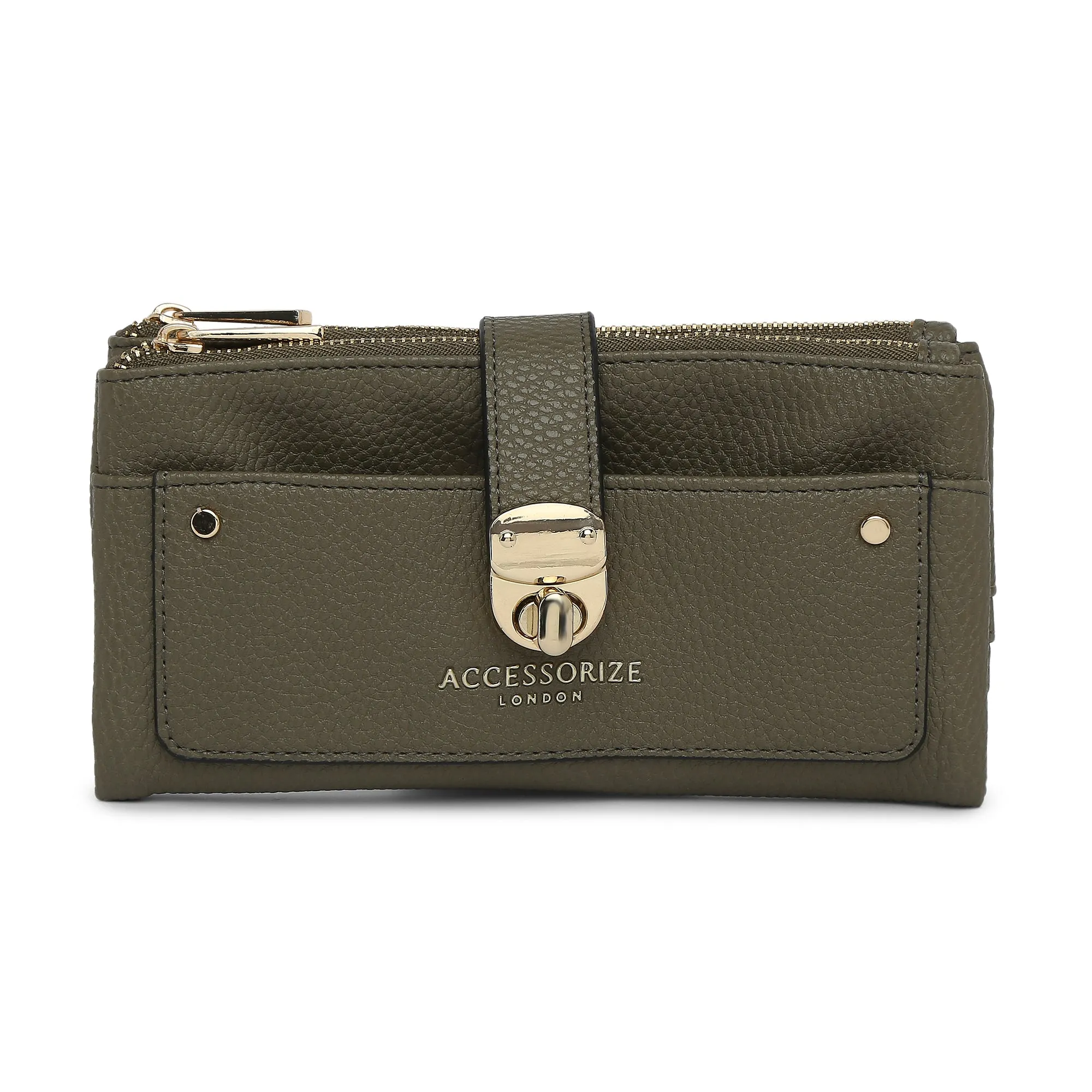 Accessorize London Women's Faux Leather Grey Freya Push Lock Wallet