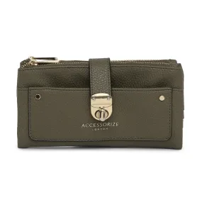 Accessorize London Women's Faux Leather Grey Freya Push Lock Wallet