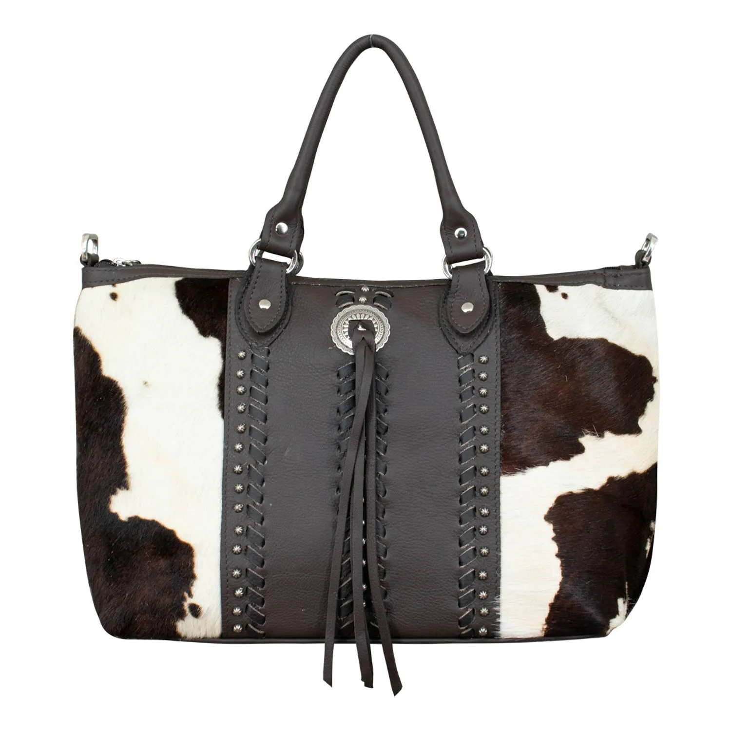 American West Cow Town Pony Hair-On Leather Large Zip Satchel Bag