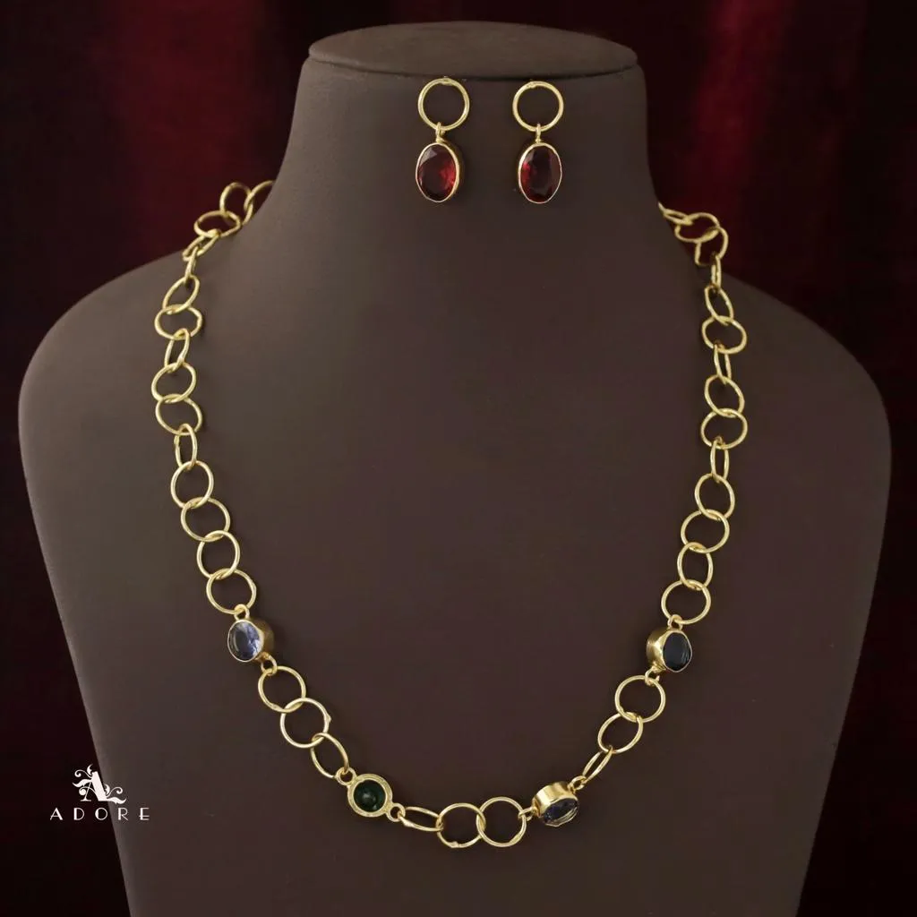 Aubria Circle Long Neckpiece With Earring