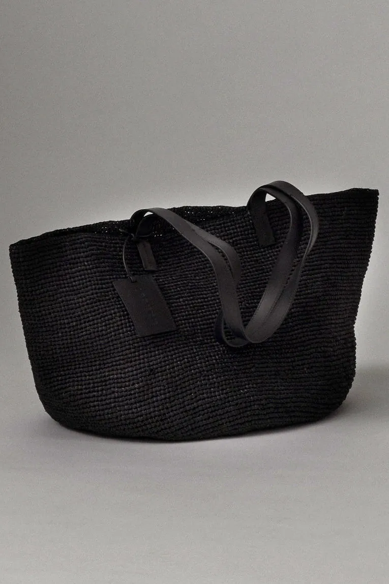 Basket Bag in Natural Black Raffia