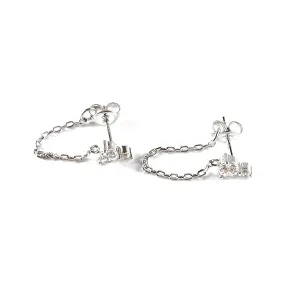 Big & small stone with chain silver studs earring