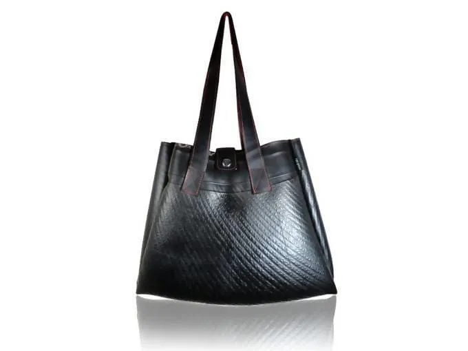 Black vegan leather ladies handbag