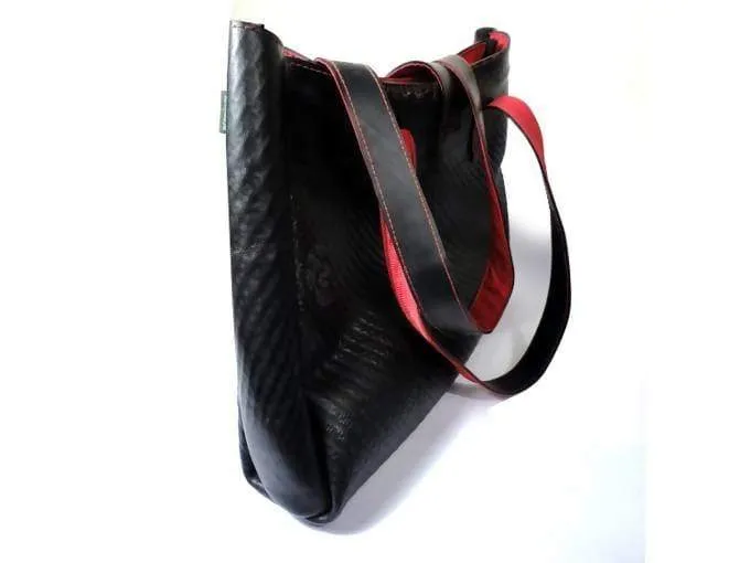 Black vegan leather ladies handbag