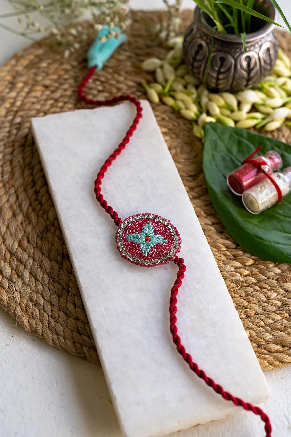 Blue Periwinkle Embroidered Rakhi