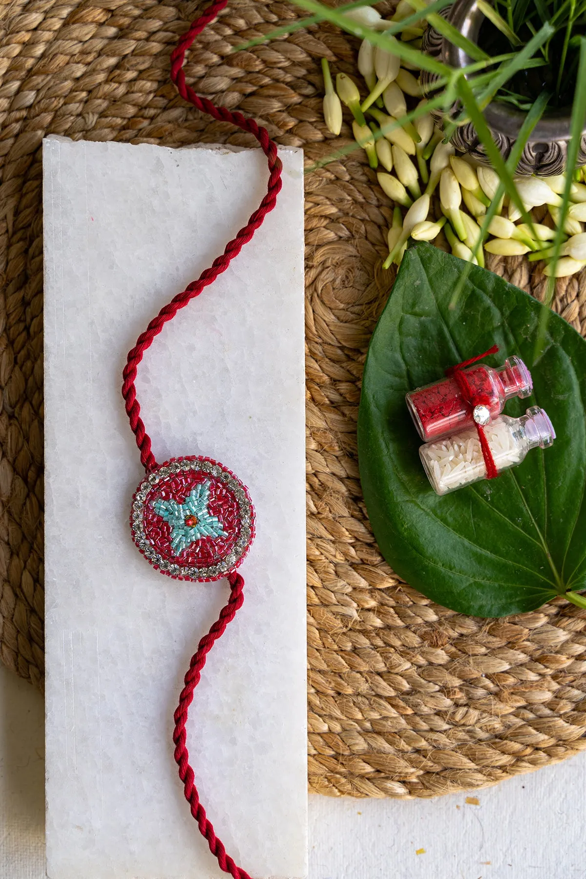 Blue Periwinkle Embroidered Rakhi