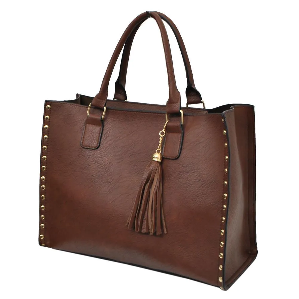 Brown NGIL Faux Leather 2-IN-1 Tassel Bag