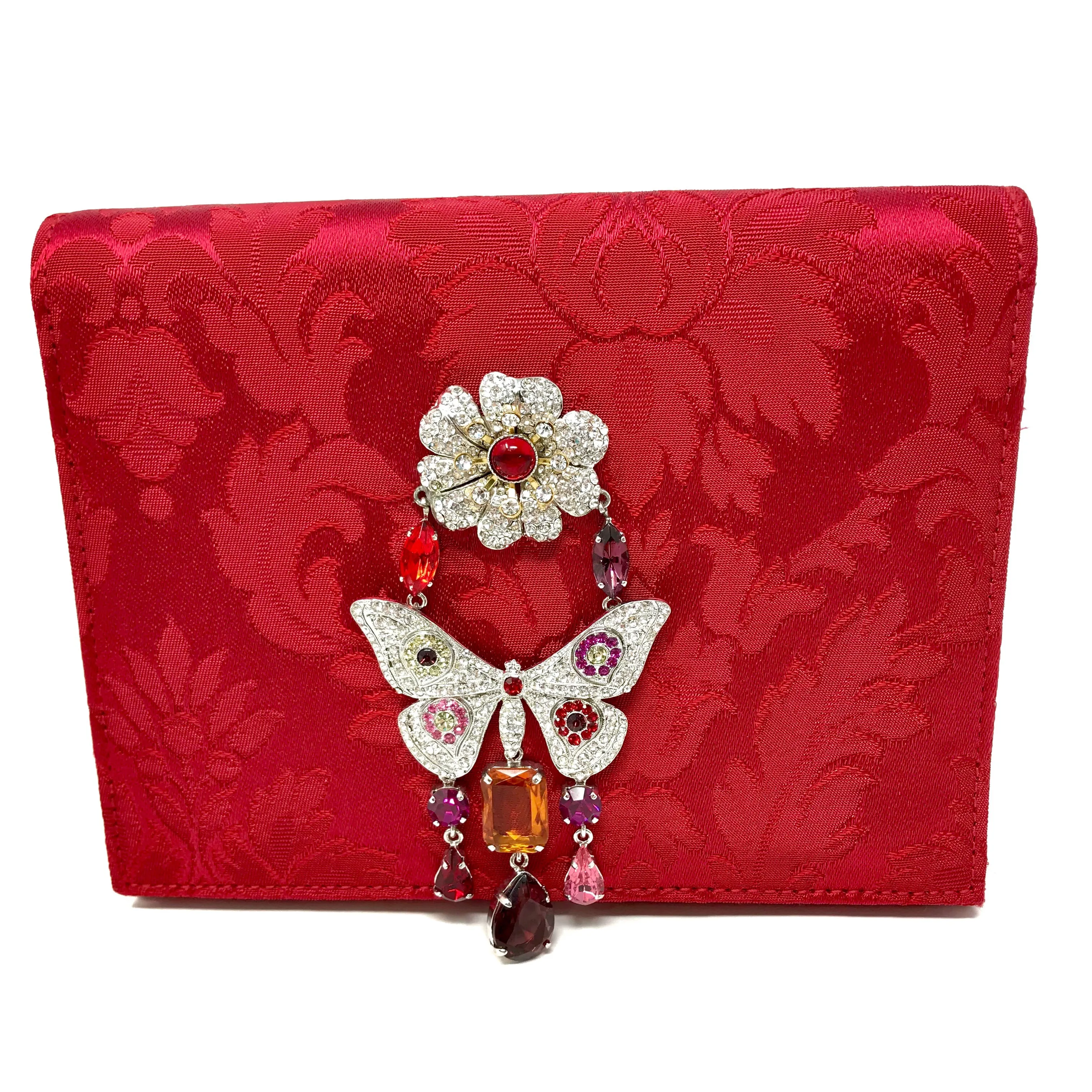 Carlo Zini Milano Crystal Jeweled Butterfly and Flower Red Mini Bag