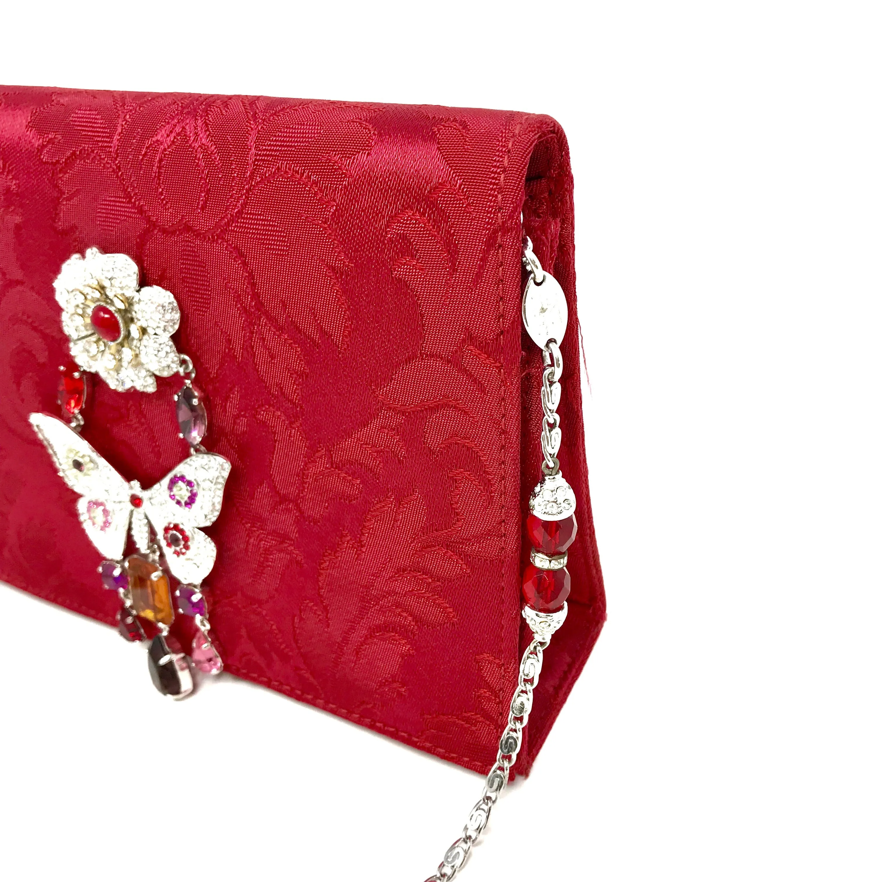 Carlo Zini Milano Crystal Jeweled Butterfly and Flower Red Mini Bag