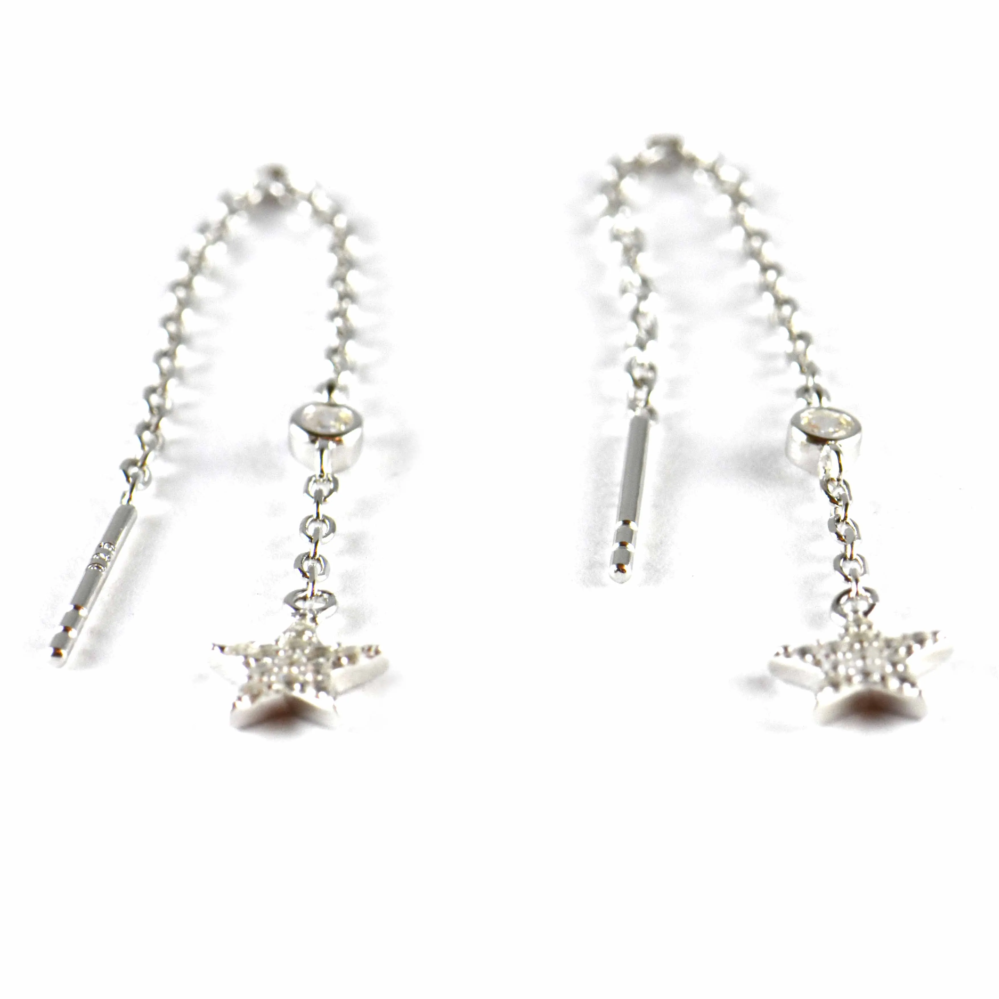 Chain silver earring with star & white CZ