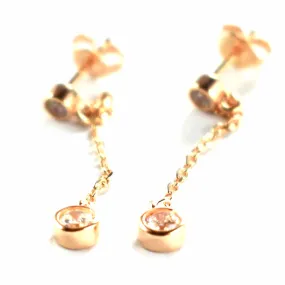 Chain silver earring with white CZ & pink gold plating