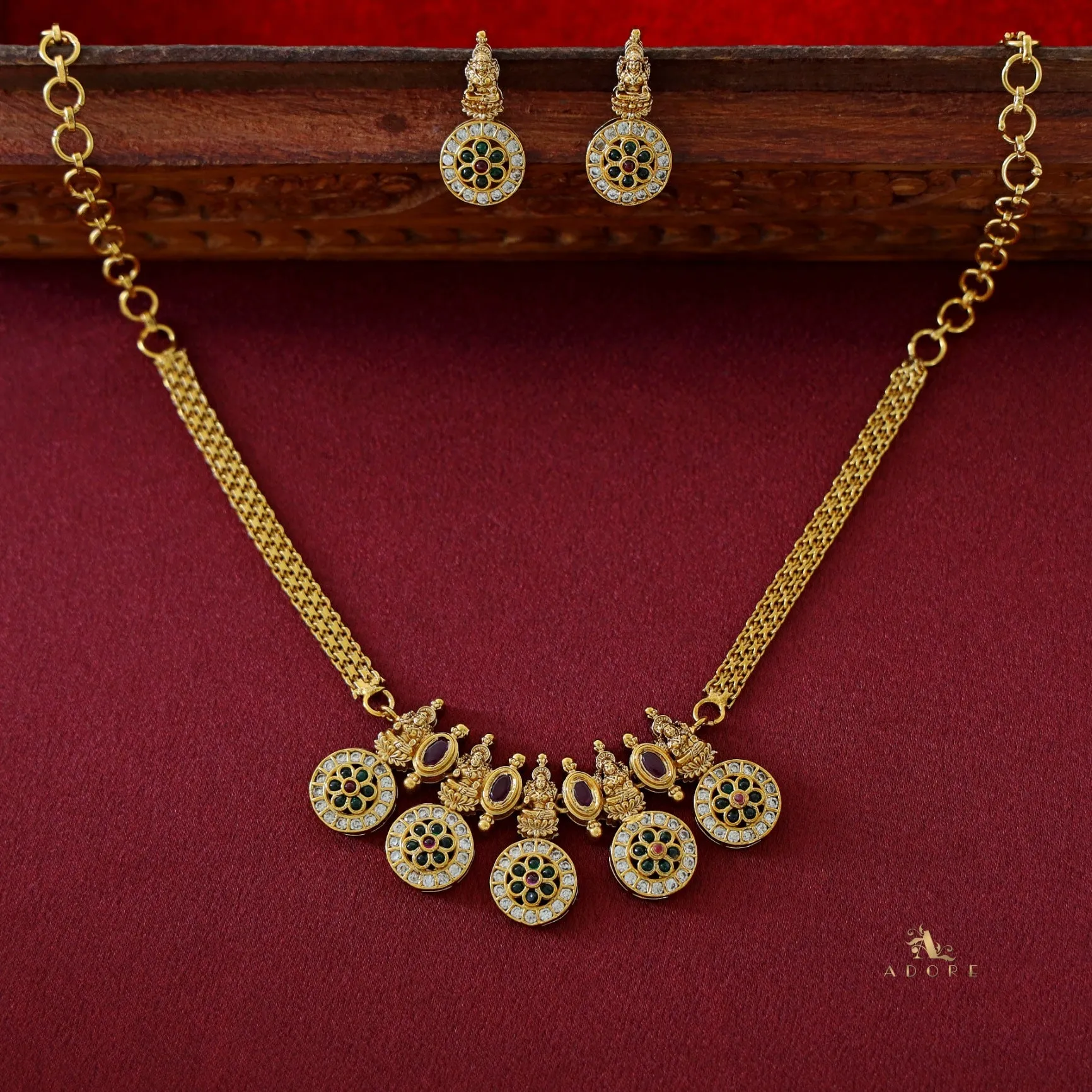 Chandani Golden Pancha Lekshmi Neckpiece With Earring