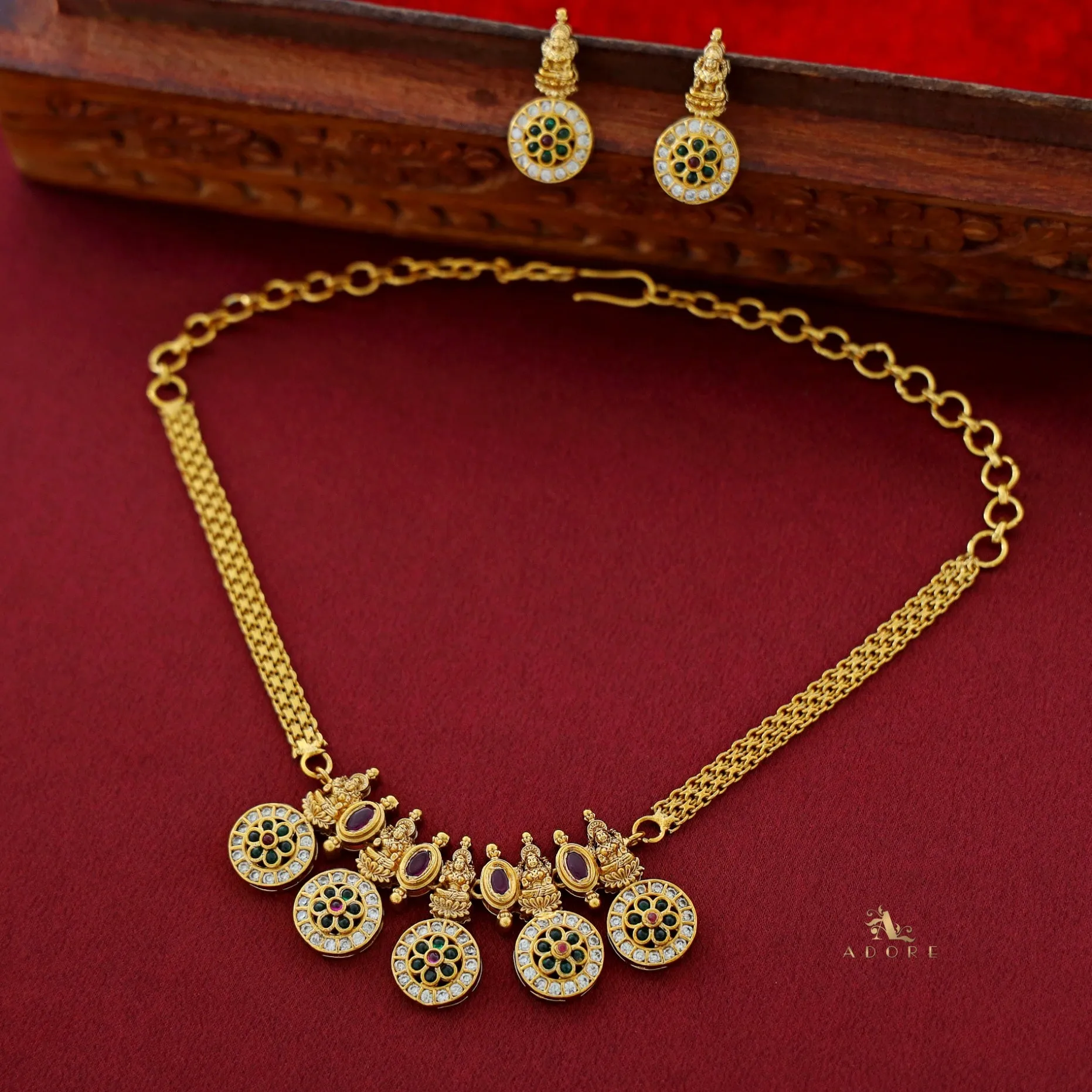 Chandani Golden Pancha Lekshmi Neckpiece With Earring