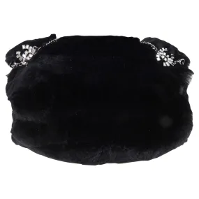 Chanel Black Fur Muff With Crystal CC Chain