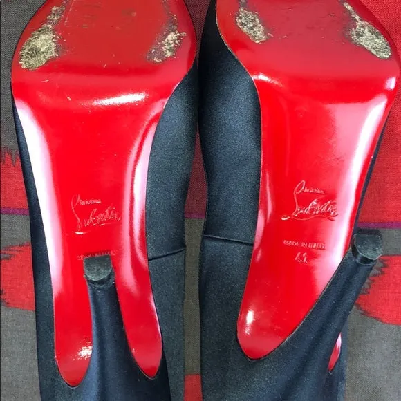 Christian Louboutin Black Satin Peep Toe Heels