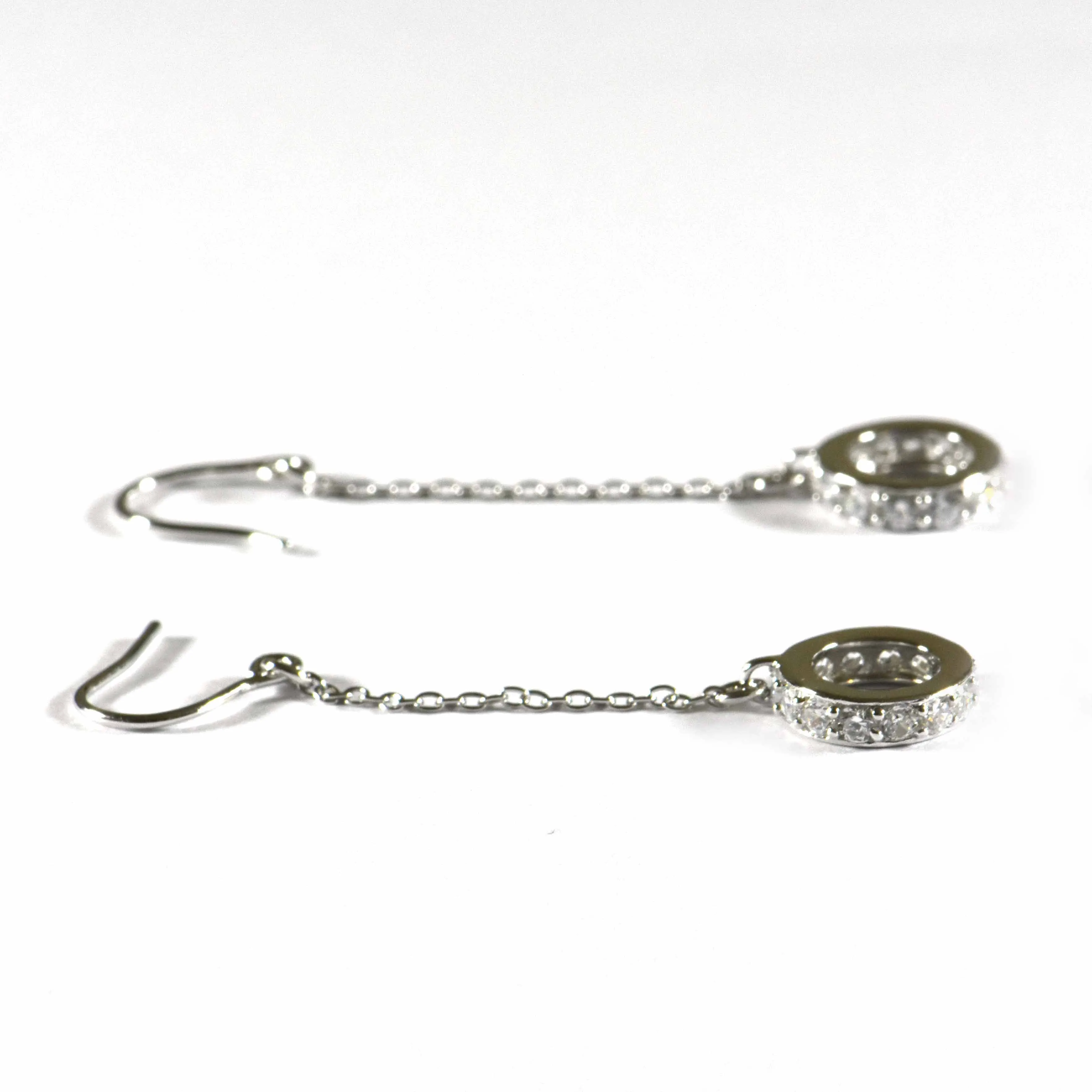 Circle & chain silver earring with CZ