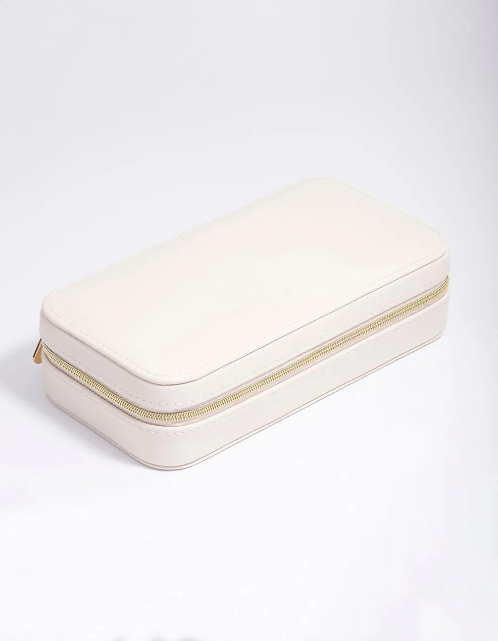 Cream Faux Leather Rectangle Jewellery Box