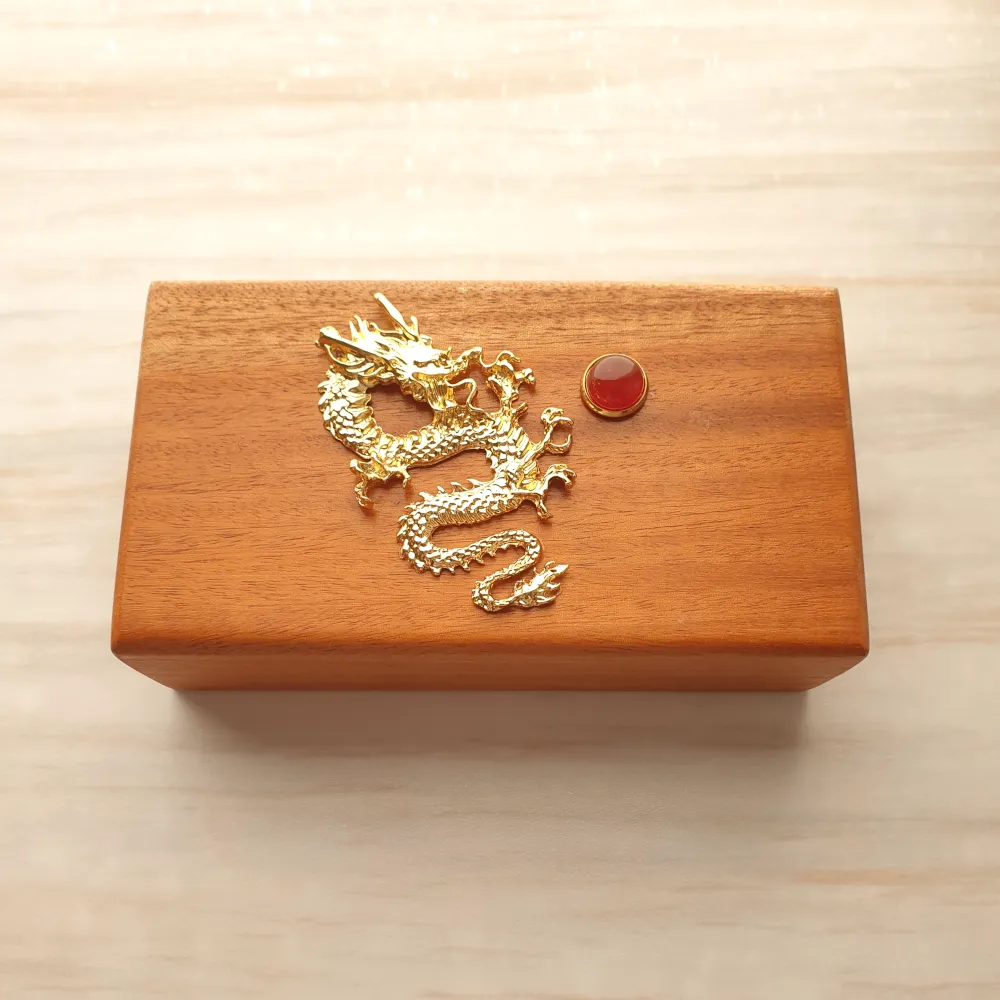 Dragon Red Jade  Mahogany Box