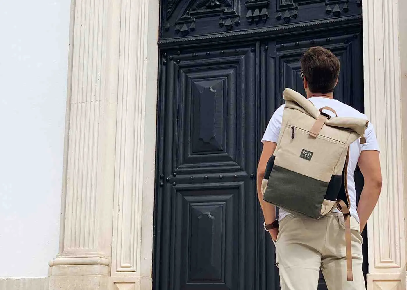 Everyday Backpack in Beige and Red