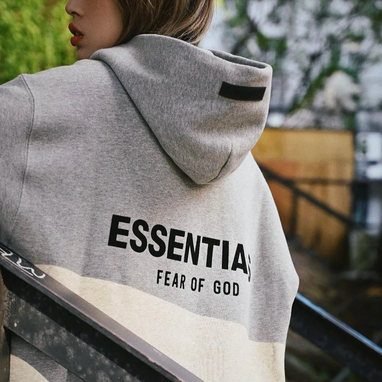 FEAR OF GOD Essentials Felt Logo Hoodie Dark Oatmeal