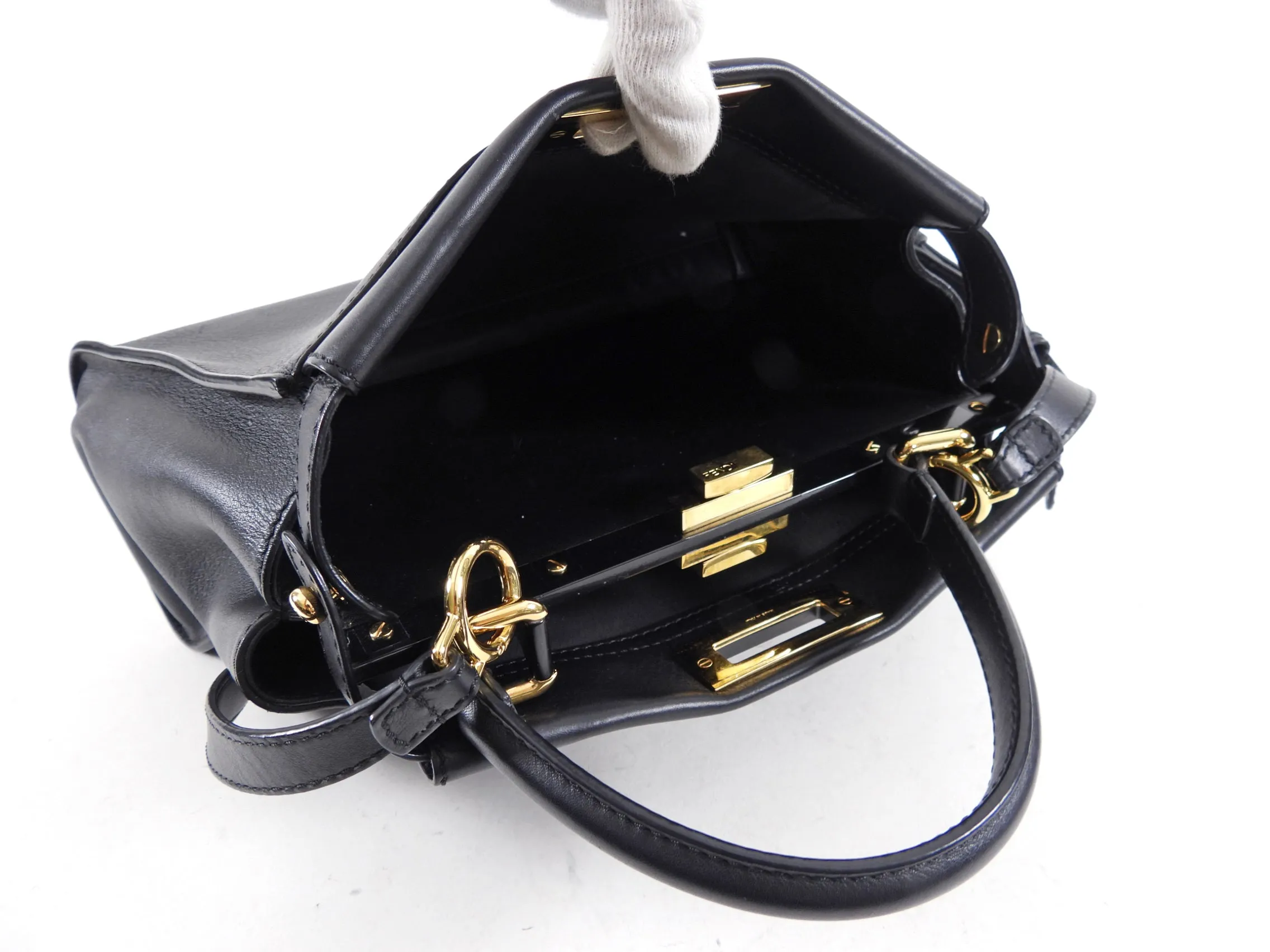 Fendi Black Leather Peekaboo Medium Two-Way Bag