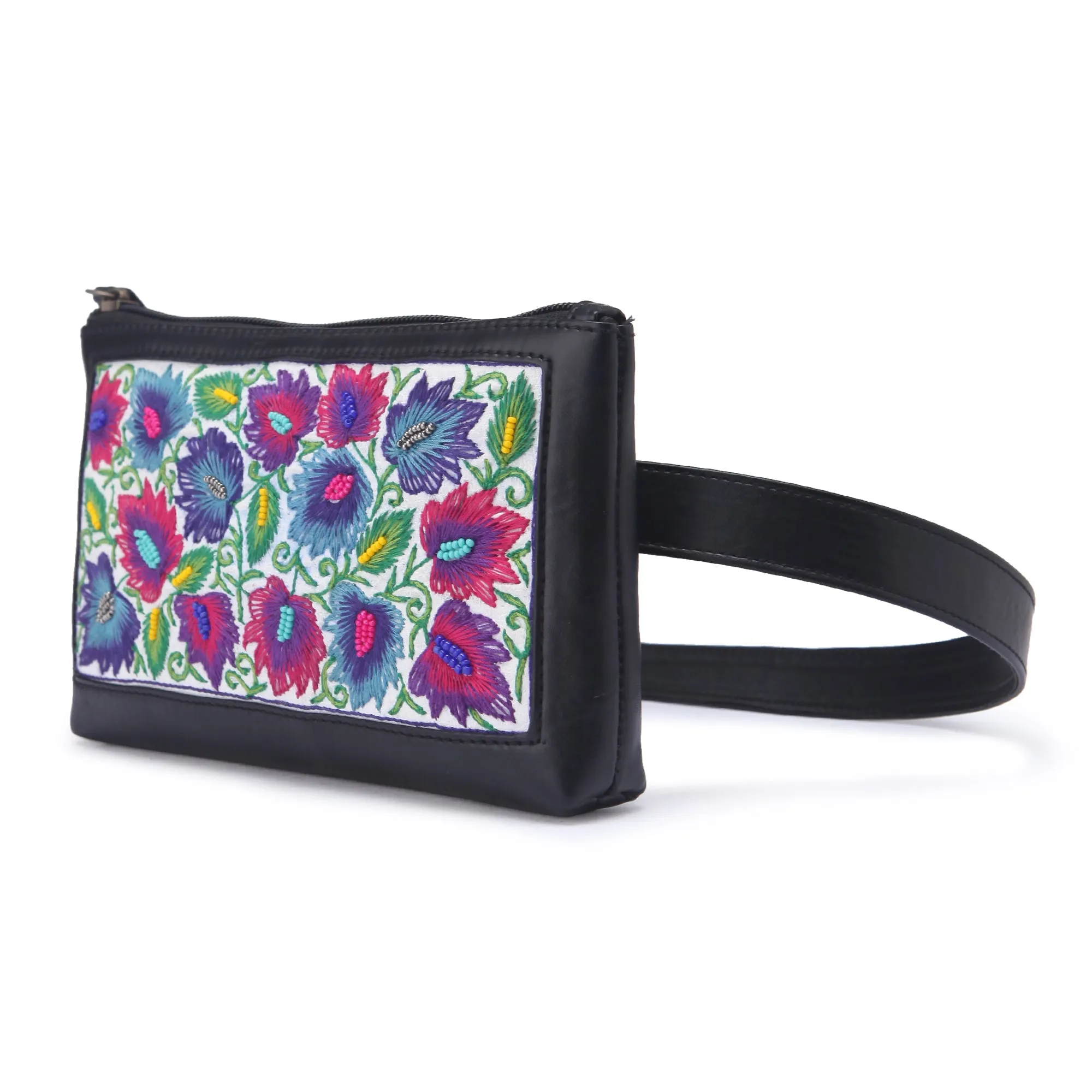 Flower hand Embroidery waist belt bag for women