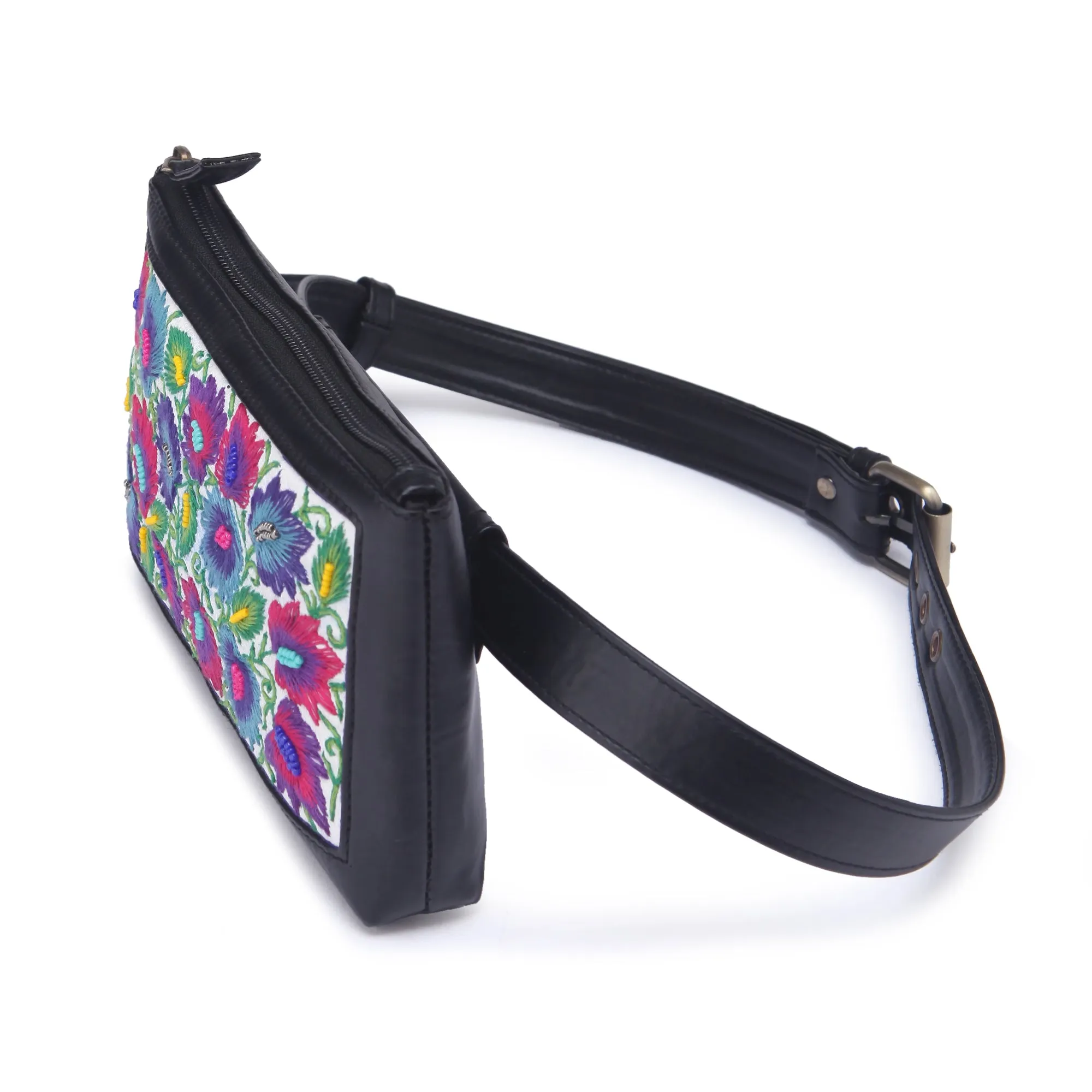 Flower hand Embroidery waist belt bag for women