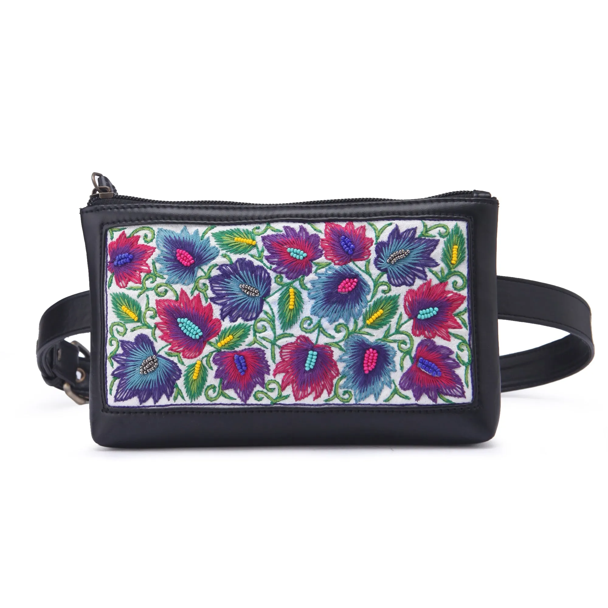 Flower hand Embroidery waist belt bag for women