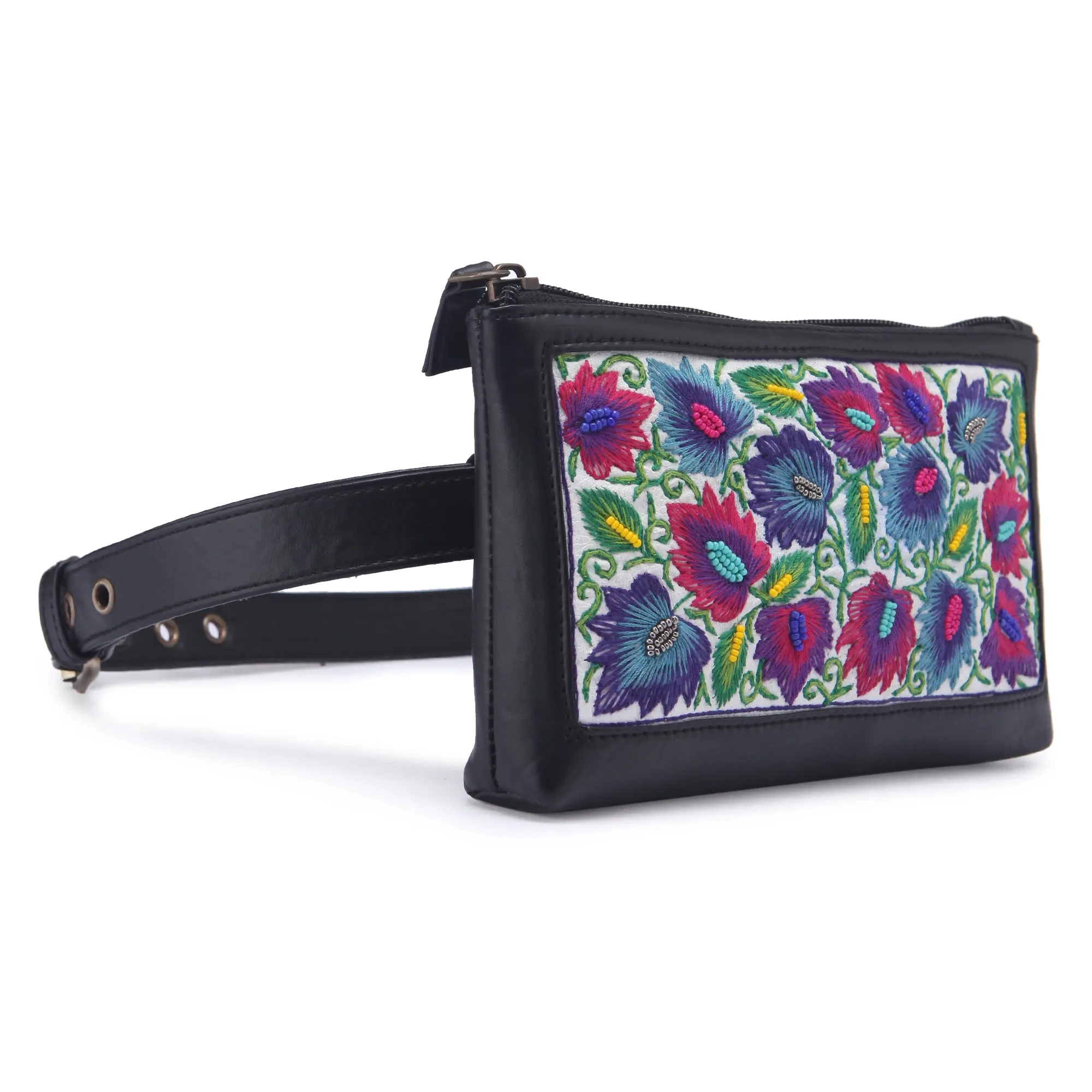 Flower hand Embroidery waist belt bag for women