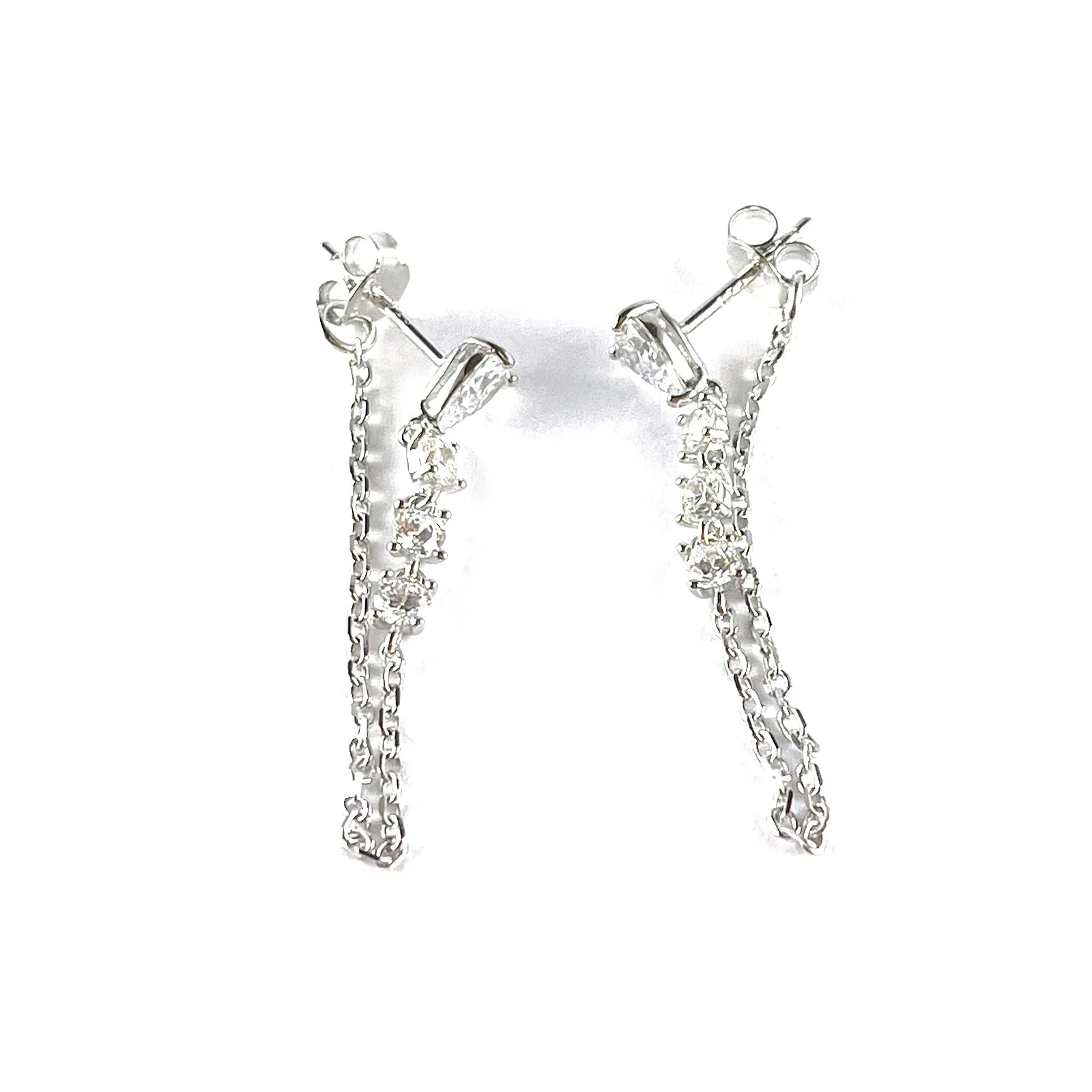 Four stone with chain silver earring