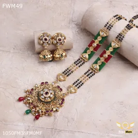 Freemen 1MG Rajwadi green colour moti Design mangalsutra With Earring for women - FWGM049