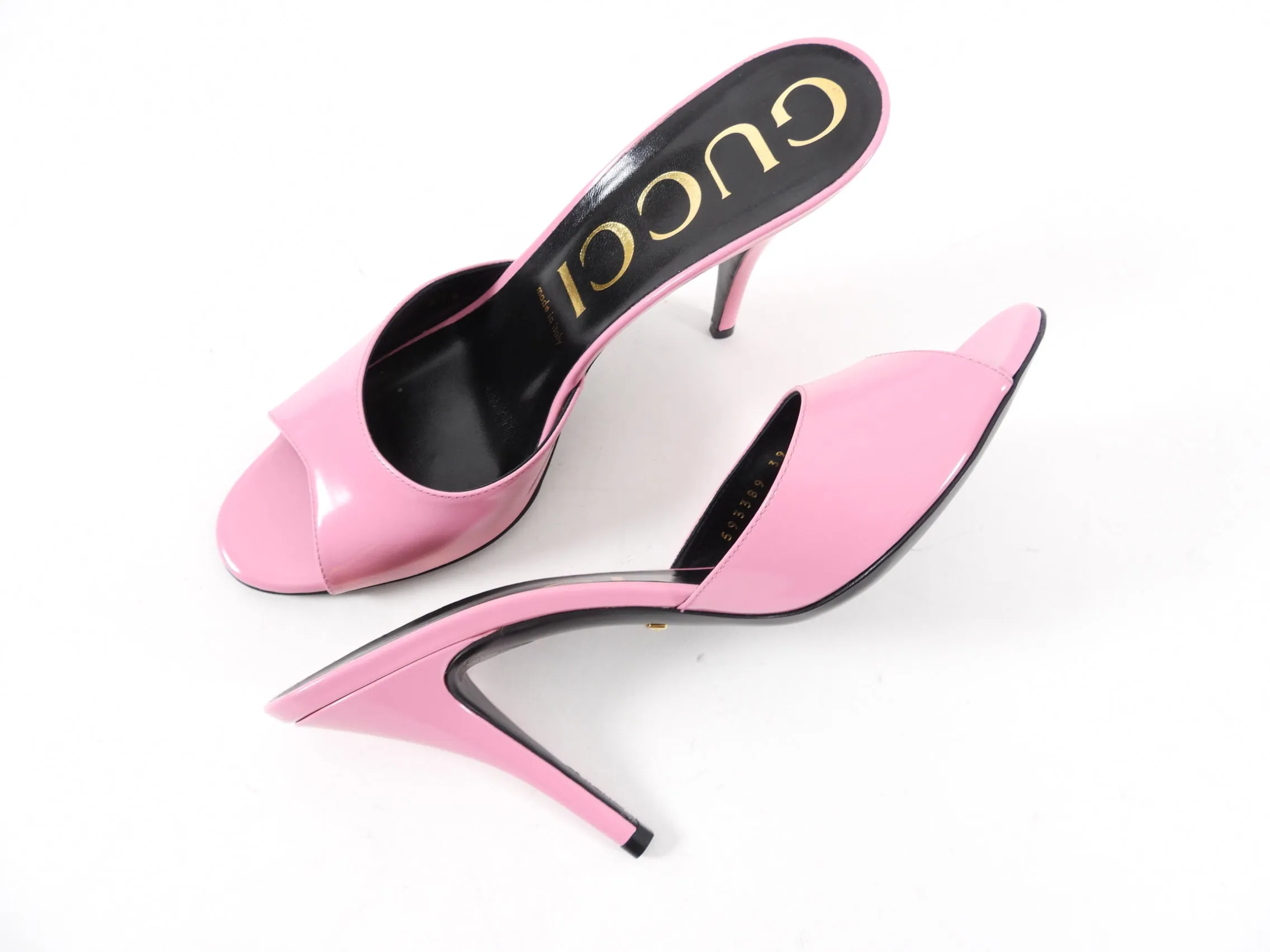 Gucci Scarlet Pink Polished Calfskin High Heel Mules - 39