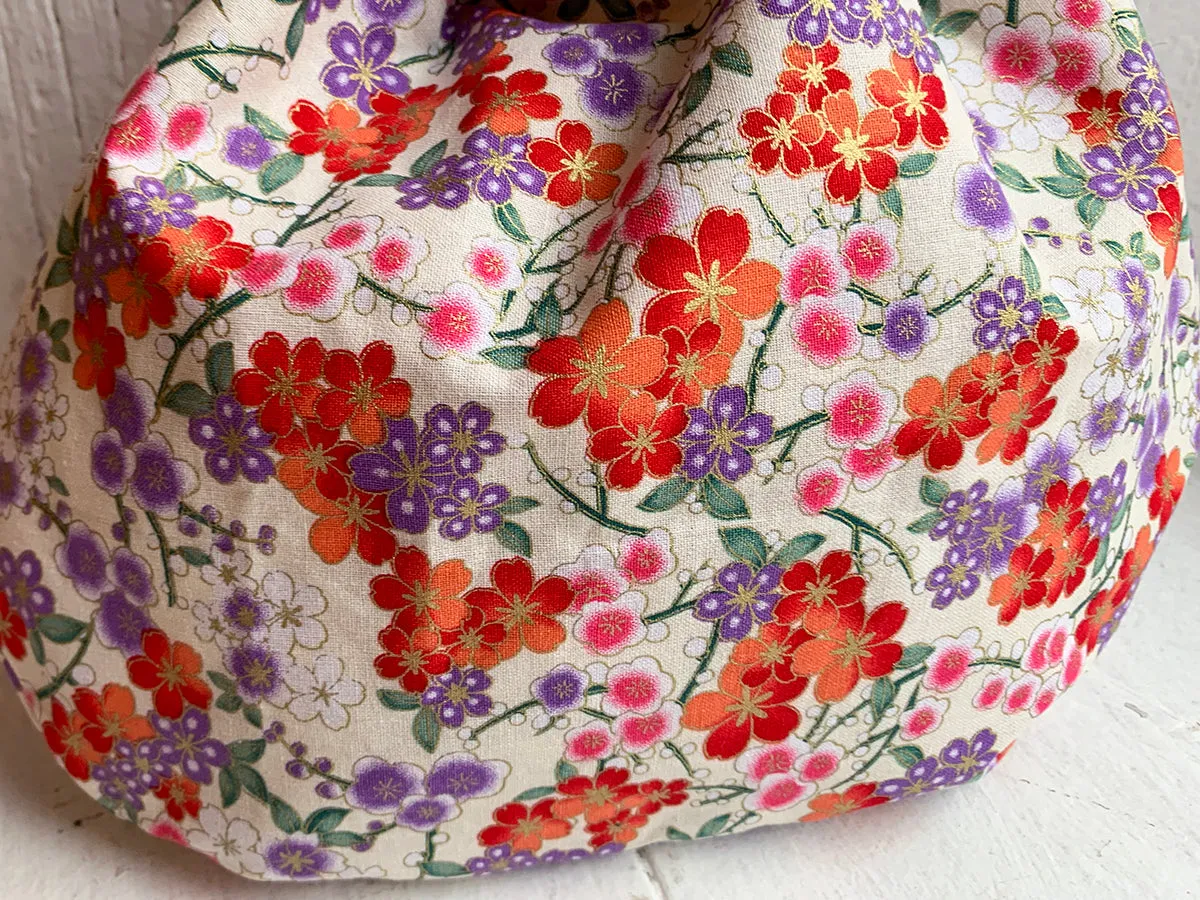 Handmade Japanese Knot bag - Beige Floral *Size M*