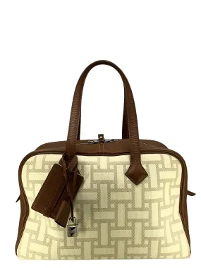 Hermes Victoria Printed Toile And Brown Leather Bag