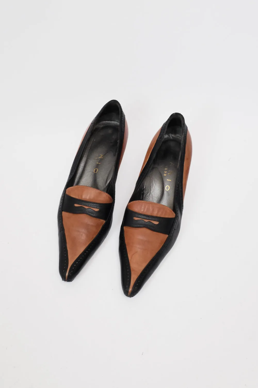 ITALY BLACK LEATHER  FLAT PUMPS 38